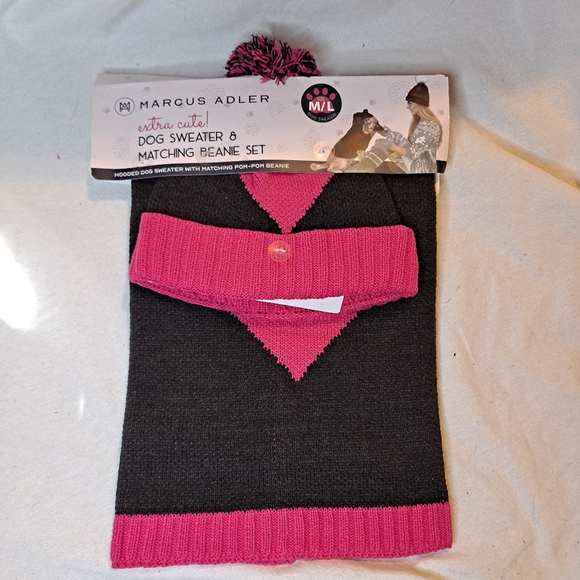 Marcus Adler M/L Pink Heart Charcoal Gray Dog Sweater & Matching Dog Mom Beanie - Picture 1 of 9